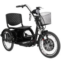 Triciclo Elétrico Kit 800W Lítio Ré Farol e Alarme Fox Preto com Cestinha