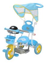 Triciclo Infantil 2 Em 1 Toldo Luzes Música Pedal Haste Azul Importway