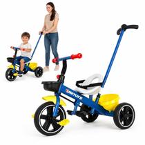Triciclo Infantil Azul 3 Rodas Guia Empurrador Direcionavel Cadeirinha Com Cinto Cestos Apoio Pé 3+