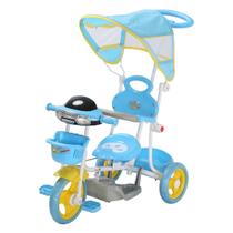 Triciclo Infantil Azul Empurrador Pedal Luz Som Capota
