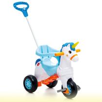 Triciclo Infantil Calesita Empurrador E Pedal Unicórnio Fantasy Azul