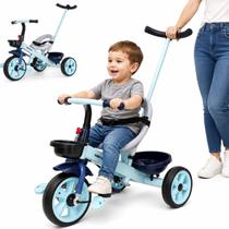 Triciclo Infantil com Empurrador Assento com Apoio Cinto de Segurança Pedal Cestos Para Objetos