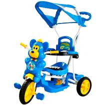 Triciclo Infantil Com Empurrador Motoca Pedal E Passeio Urso Azul Com Capote Cobertura Dm Toys