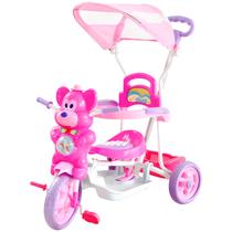 Triciclo Infantil Com Empurrador Motoca Pedal E Passeio Urso Rosa Com Capote Cobertura Dm Toys