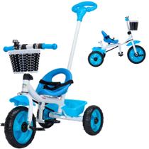 Triciclo Infantil com Empurrador Pedal 3 Rodas Segurança Assento Passeio Flex Azul
