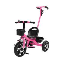 Triciclo infantil com haste cesta e apoiador rosa - zippy toys