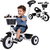 Triciclo Infantil com Haste Empurrador Apoiador Removível Pedal Cesto Frontal e Traseiro Suporta 30kg Brinquedo de Passeio Seguro