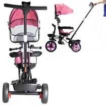 Triciclo Infantil Com Haste Empurrador Até 25 kg Rodas Passeio Capota Chuva Sol Giratório 2 em 1 Passeio e Pedal Ajustável Multifuncional