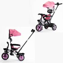 Triciclo Infantil Com Haste Empurrador Até 25 kg Rodas Passeio Capota Chuva Sol Giratório 2 em 1 Passeio e Pedal Ajustável Multifuncional - Baby Style