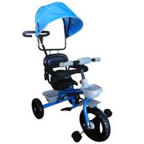 Triciclo Infantil de Ferro Com Capota Solar 2 Anos Até 25 Kg Barra Guia Sininho Brinqway Azul - Importway