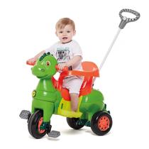 Triciclo Infantil Didino Dinossauro Motoca De Passeio 2 EM 1 Com Buzina Pedal Empurrador Proteção