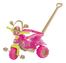 Triciclo Infantil Dino pink com Aro Apoio Pés e Haste Magic Toys