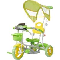 Triciclo Infantil Empurrador Passeio Motoca Cobertura Sol Verde