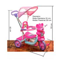 Triciclo Infantil Empurrar Pedal Passeio Criança Luzes Som Urso Rosa