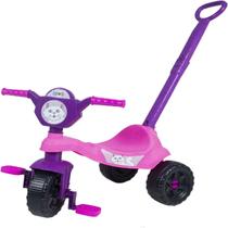 Triciclo Infantil Gatinha Rosa e Roxo C/ Haste 16kg Kemotoca - Kendy Brinquedos