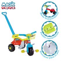 Triciclo Infantil Haste Empurrar Festa Azul C/ Aro Protetor - MAGIC TOYS