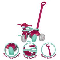 Triciclo Infantil Meninas Mototico Rosa 2 Em 1 Pedal E Haste Empurrador