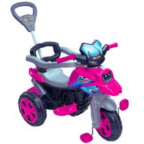 Triciclo Infantil Moto com Pedal e Haste Para Bebês a Partir de 12 Meses Rosa Desenvolvimento e Diversão com Segurança