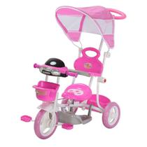 Triciclo Infantil Motoca com Cobertura UV Luzes e Sons Rosa