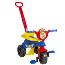 Triciclo Infantil Motoca Com Haste De Empurrar Pedal Menino Azul Vermelho Velotrol Brinquedos