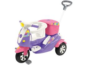 Triciclo Infantil Pedal Ou Passeio Moto Uno Calesita Rosa c/ SOM E LUZ+ EMPURRADOR E PORTA OBJETOS