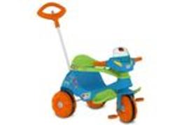Triciclo Infantil Velobaby Bandeirantes Pedal Passeio c/ Haste Articulada Azul + Travesseiro