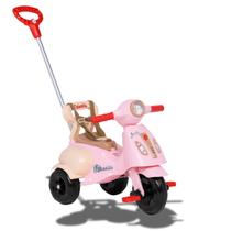 Triciclo infantil Vespita Pink Tiffany com Apoio de Pé e Haste