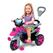 Triciclo Moto Trail de Passeio Infantil Rosa com Haste Empurrador Maral