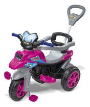 Triciclo Moto Trail Rosa Infantil Com Guia De Empurrar Maral Rosa
