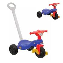 Triciclo Motoca Infantil Com Empurrador Azul Menino Suporta 25Kg Pais e Filhos