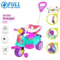 Triciclo Motoca Infantil De Pedal Motoca Avespa Rosa Pink Haste Proteção Empurrador Suporta 25kg