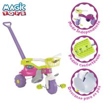 Triciclo Motoca Infantil Festa Menina com Haste Empurrar e Cestinha - MAGIC TOYS