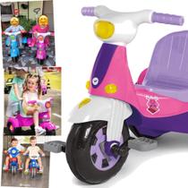 Triciclo Motoca Infantil Velomoto Elétrico Rosa Passeio p/ Bebê Calesita (c/ pedal e empurrador)