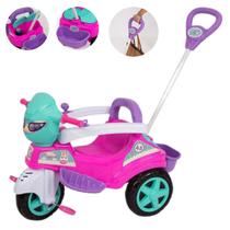 Triciclo Motoca para Passeio Carrinho com Pedal e Empurrador Motinha Cor Rosa Menina