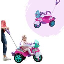 Triciclo para Passeio com Empurrador e Pedal Rosa Brinquedo Motokinha Menina