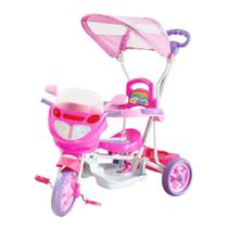 Triciclo Passeio Divertido Motoca Capota Infantil Empurrador DM Toys DMT5578 Rosa