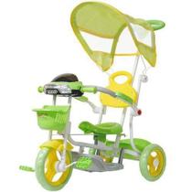 Triciclo Passeio Infantil Com Pedal, Empurrador E Cobertura verde