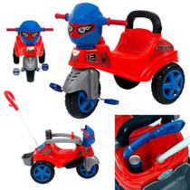 Triciclo Spider com Alça de Segurança Apoio de Pé e Porta Objetos para Passeio Infantil Velotrol Haste para Empurrar