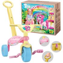 Triciclo Tchuco Tico Tico Unicornio Rosa Menina com Haste Samba Toys