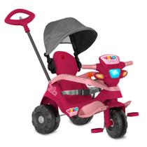Triciclo velobaby reclinável c/ capota passeio & pedal (pink) - bandeirante