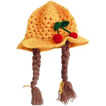 Tricô artesanal Baby Girls Wig Hat Newborn Wigs Brades Kids Crochet Plaits Cap - Yellow Cap Cherry