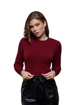 Tricô Feminino Cropped Manga Longa Canelado