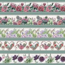 Tricoline Digital Barrado Cactos e Suculentas 55cm x 1,50mt - 100% Algodão