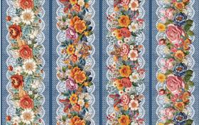 Tricoline Digital Barrado Flores Fundo Azul - 55cm x 1,50mt