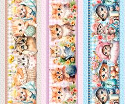 Tricoline Digital Barrado Gatinhos - A0607 - 55cm x 1,50mt Tricoline Digital Barrado Gatinhos - A0607 - 55cm x 1,50mt