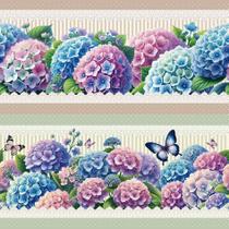 Tricoline Digital Barrado Hortênsias 55cm x 1,50m - 100% Algodão