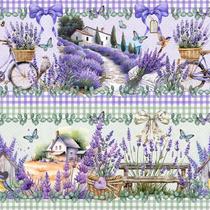 Tricoline Digital Barrado Jardim de Lavanda 55cm x 1,50m - Tecido 100% Algodão