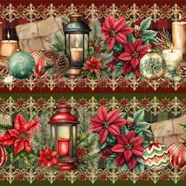 Tricoline Digital Barrado Natal Iluminado 55cm x 1,50mt - 100% Algodão