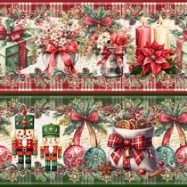 Tricoline Digital Barrado Presentes de Natal 55cm x 1,50mt - 100% Algodão