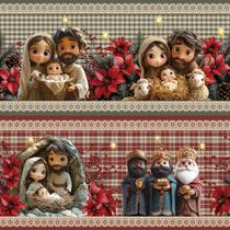 Tricoline Digital Barrado Presépio Encantado 55cm x 1,50m - Tecido 100% Algodão Tricoline Digital Barrado Presépio Encantado 55cm x 1,50m - Tecido 100% Algodão